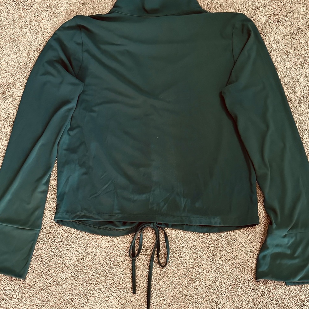 Zara Dark Green Long Sleeve Ruched Front Top - Picture 2 of 2